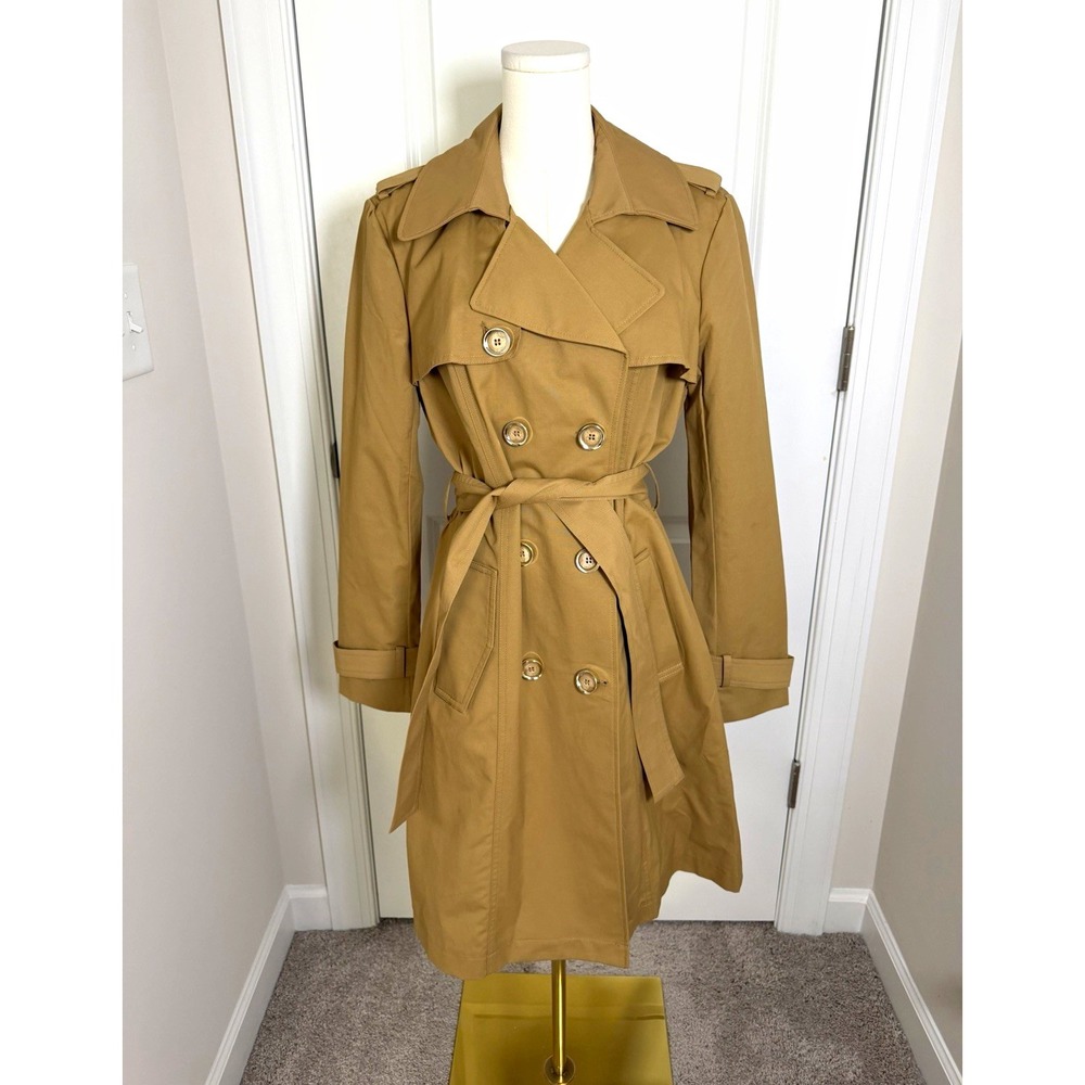 New York & Company Women's Tan Double Breasted Belted Trench Coat Large